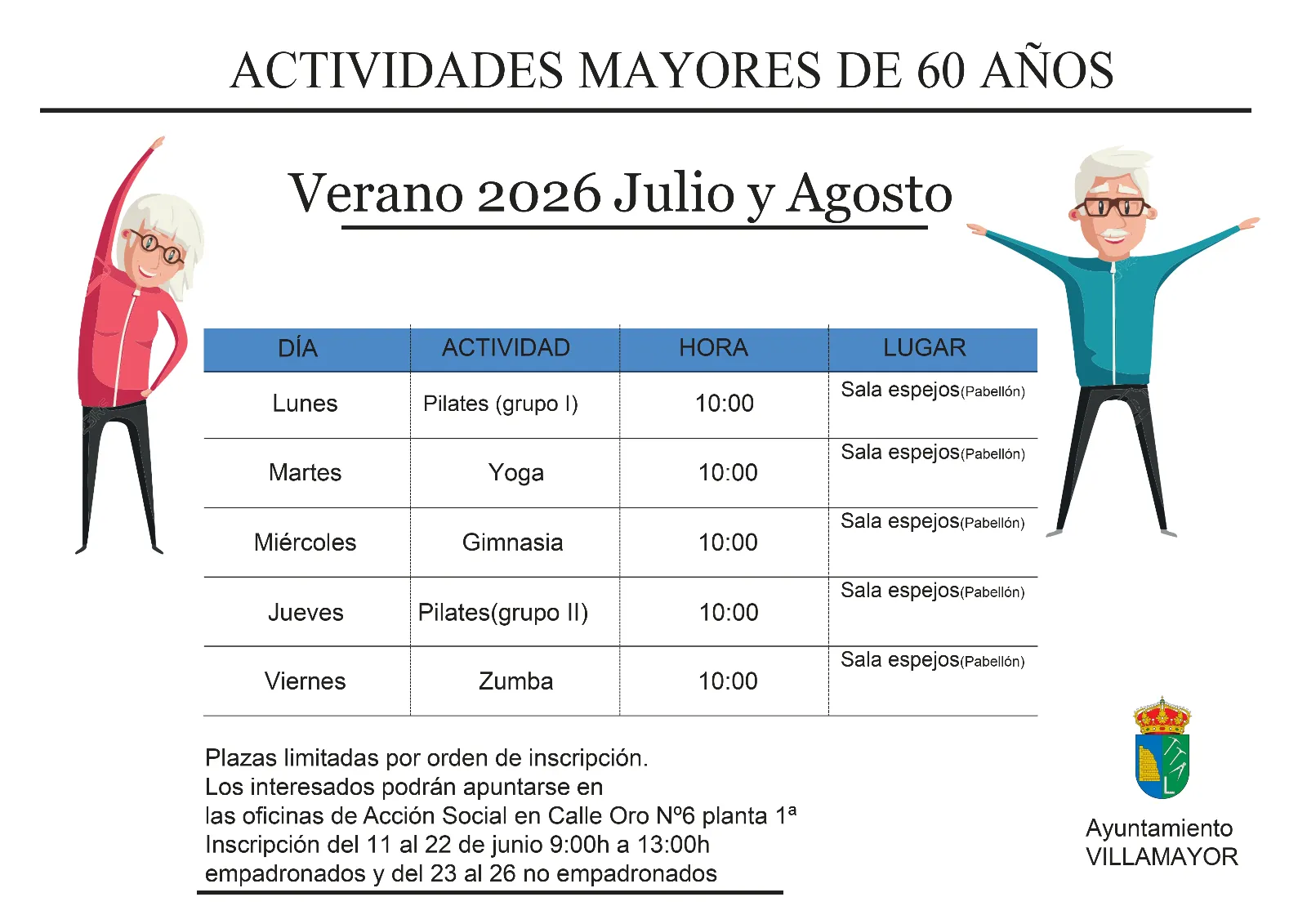 Pilates, yoga y zumba: Villamayor activa a sus mayores de 60 años para los meses de verano