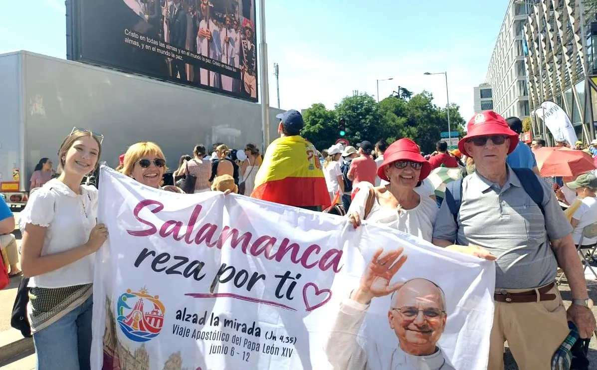 Expedición de la Diócesis de Salamanca en Madrid, con motivo de la visita del Papa León XIV. Foto Diócesis de Salamanca