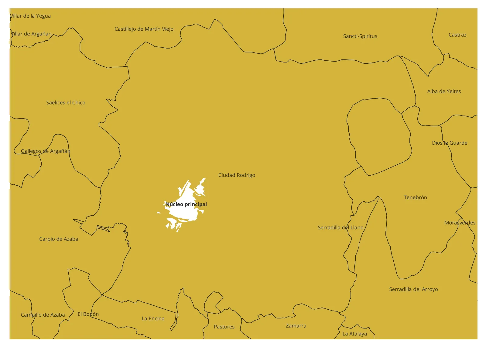 Situación ideal, en la que el término municipal de Ciudad Rodrigo excluyendo su Núcleo principal