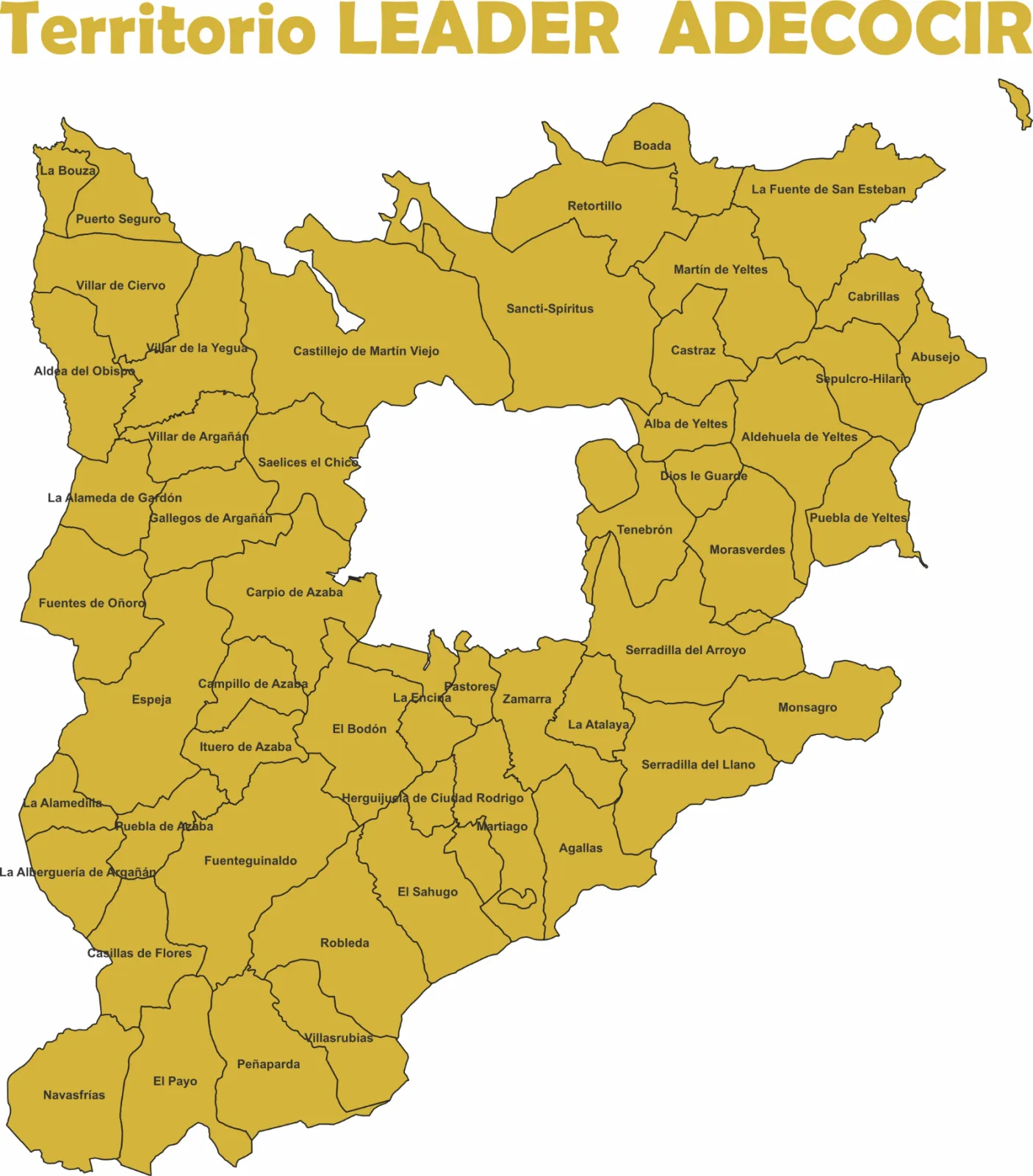 El término municipal de Ciudad Rodrigo queda en blanco porque está excluido en su totalidad