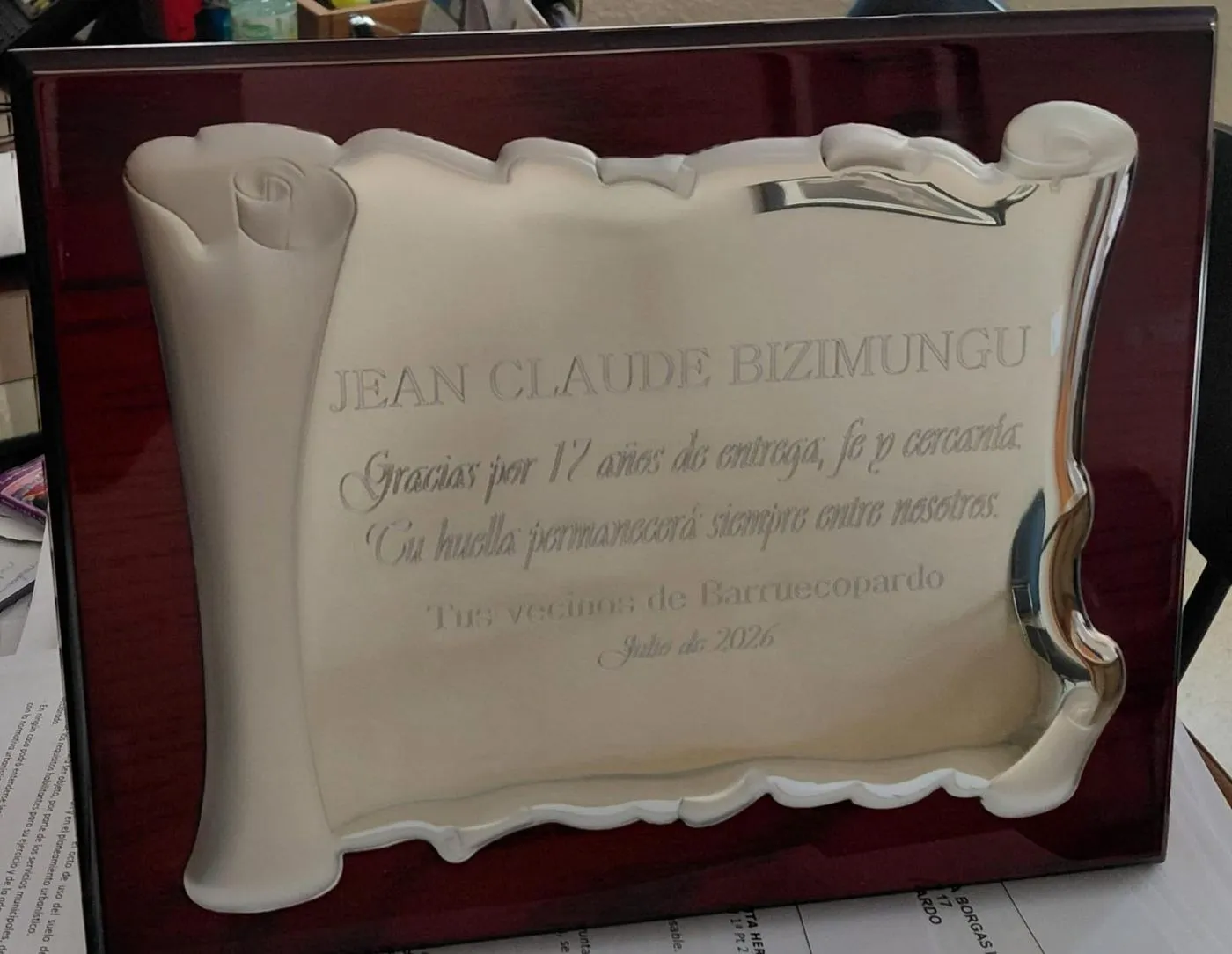 Homenaje al párroco Jean Claude Bizimungu en Barruecopardo 
