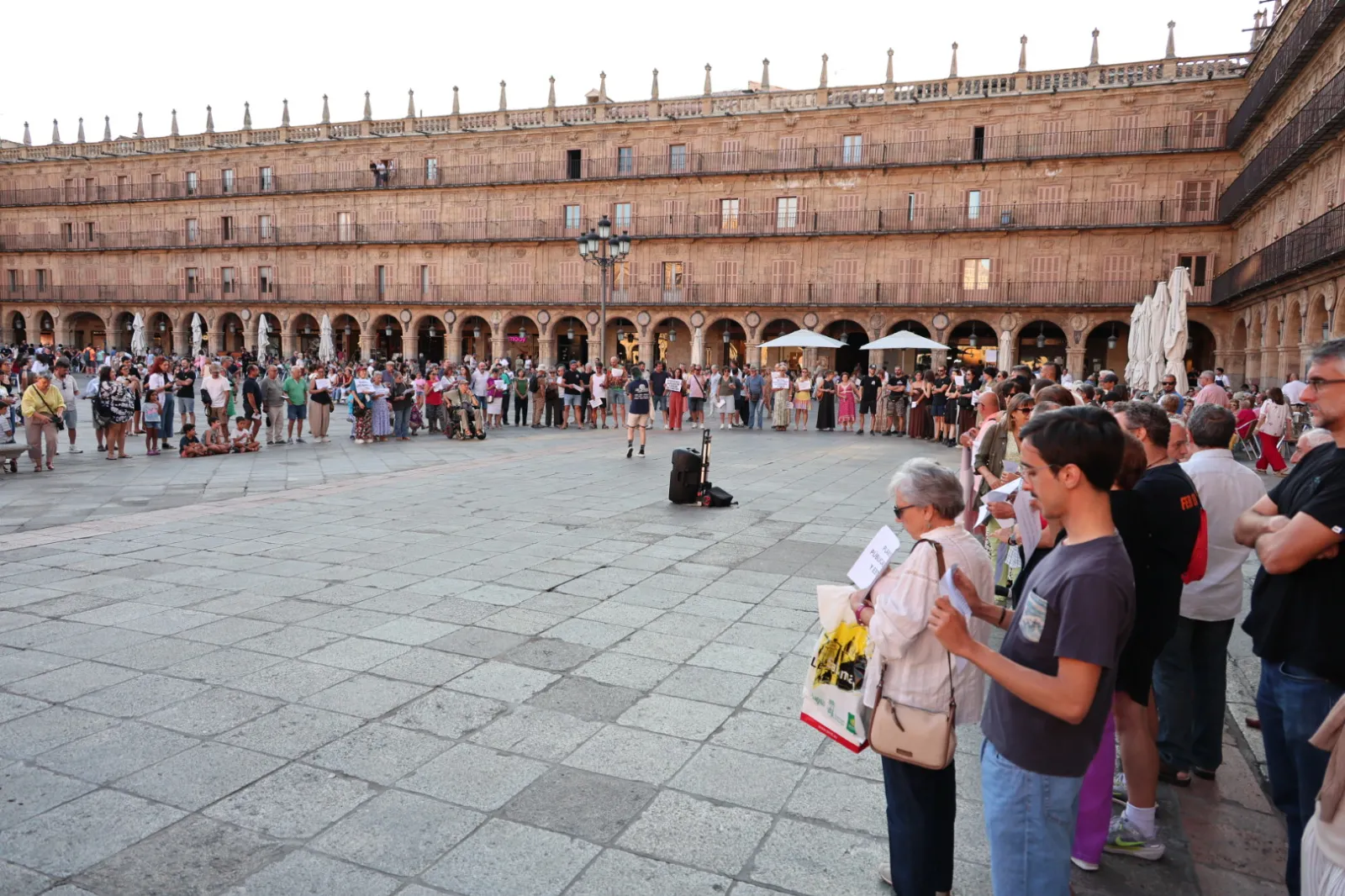 Concentración en la Plaza Mayor de Salamanca contra la gestión de los incendios forestales en Castilla y León. Fotos: David Sañudo