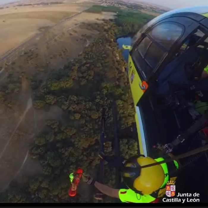 Rescate en helicóptero de un ciclista en Villamayor