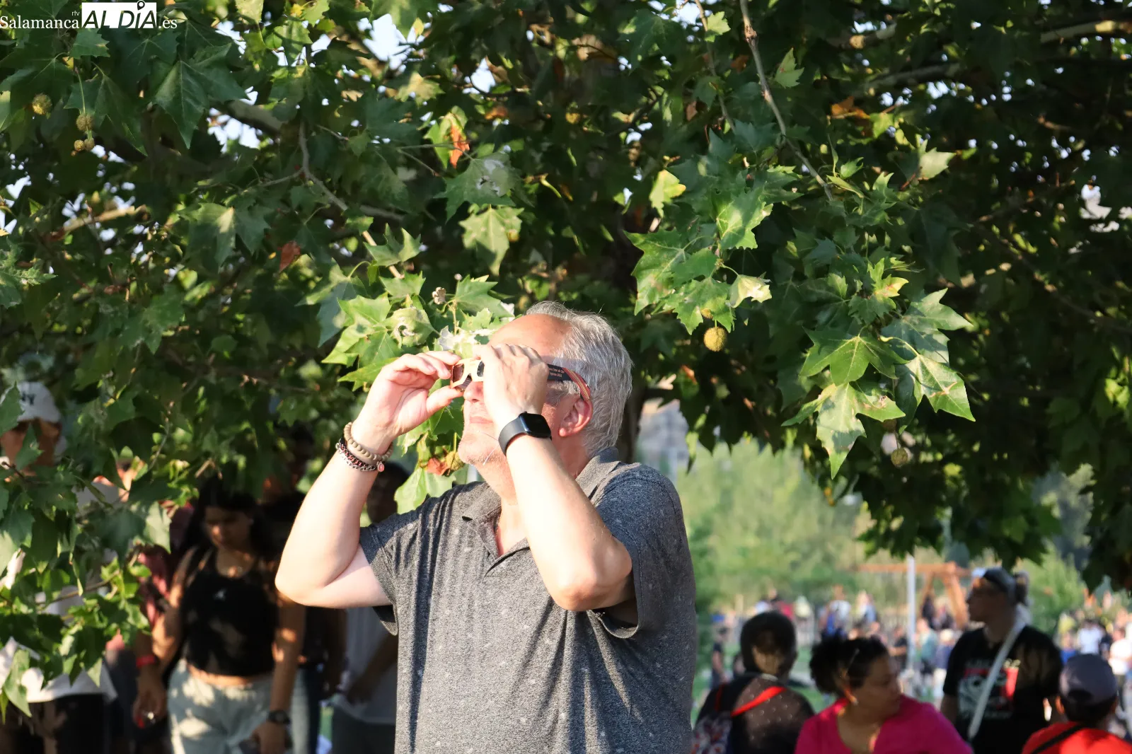 Salmantinos viven el eclipse en el parque de Nebrija. Fotos: Miguel González