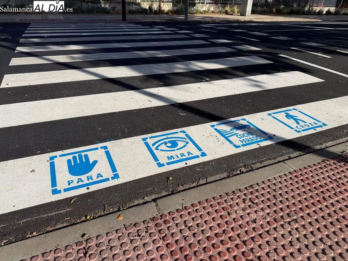 Pictogramas en pasos de peatones de colegios de Salamanca