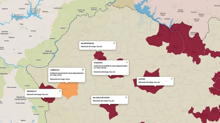 Mapa de índice de riesgo a 7 días según los datos ofrecidos por el Sacyl a 9 de julio de 2021 / FUENTE: JCyL