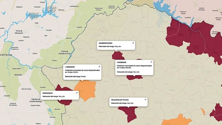 Mapa de índice de riesgo según los datos ofrecidos por el Sacyl a 8 de julio de 2021 / FUENTE: JCyL
