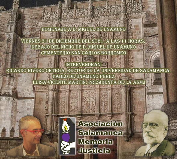 La Asociación Salamanca Memoria y Justicia rendirá homenaje a Unamuno el próximo viernes