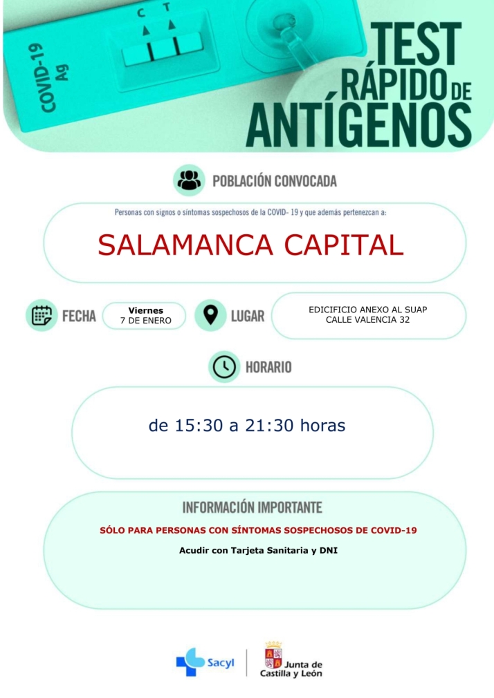 Nuevo cribado masivo con test de ant&iacute;genos para personas con s&iacute;ntomas de COVID el pr&oacute;ximo viernes en Salamanca capital | Imagen 1