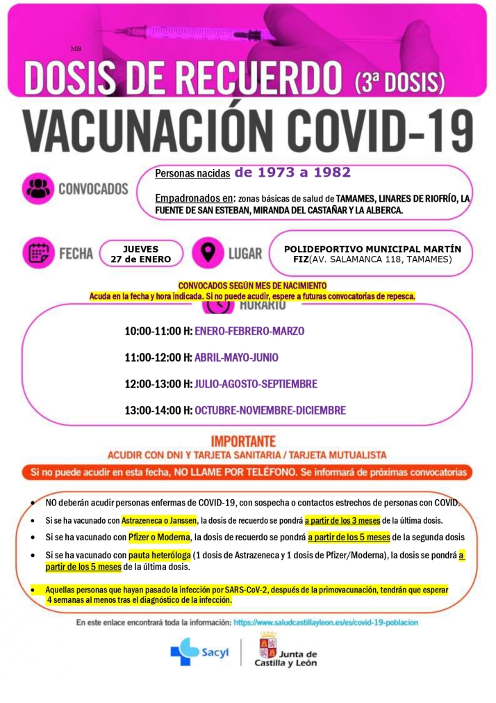 Convocatorias para administrar la dosis de refuerzo en el Multiusos S&aacute;nchez Para&iacute;so para nacidos en 1982 | Imagen 3
