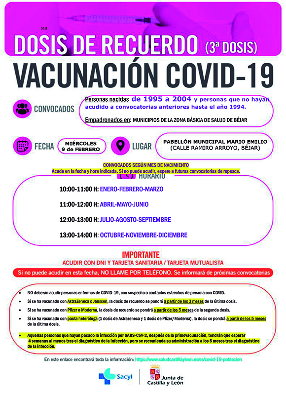 Contin&uacute;a el ritmo de vacunaci&oacute;n en la Zona B&aacute;sica de Salud de B&eacute;jar | Imagen 1