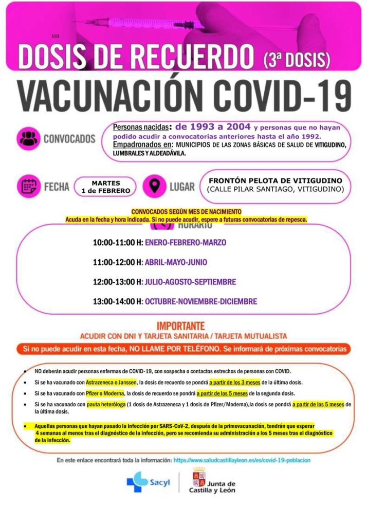 Vacunación de tercera dosis en Vitigudino para nacidos entre 1993 y 2004 | Imagen 1