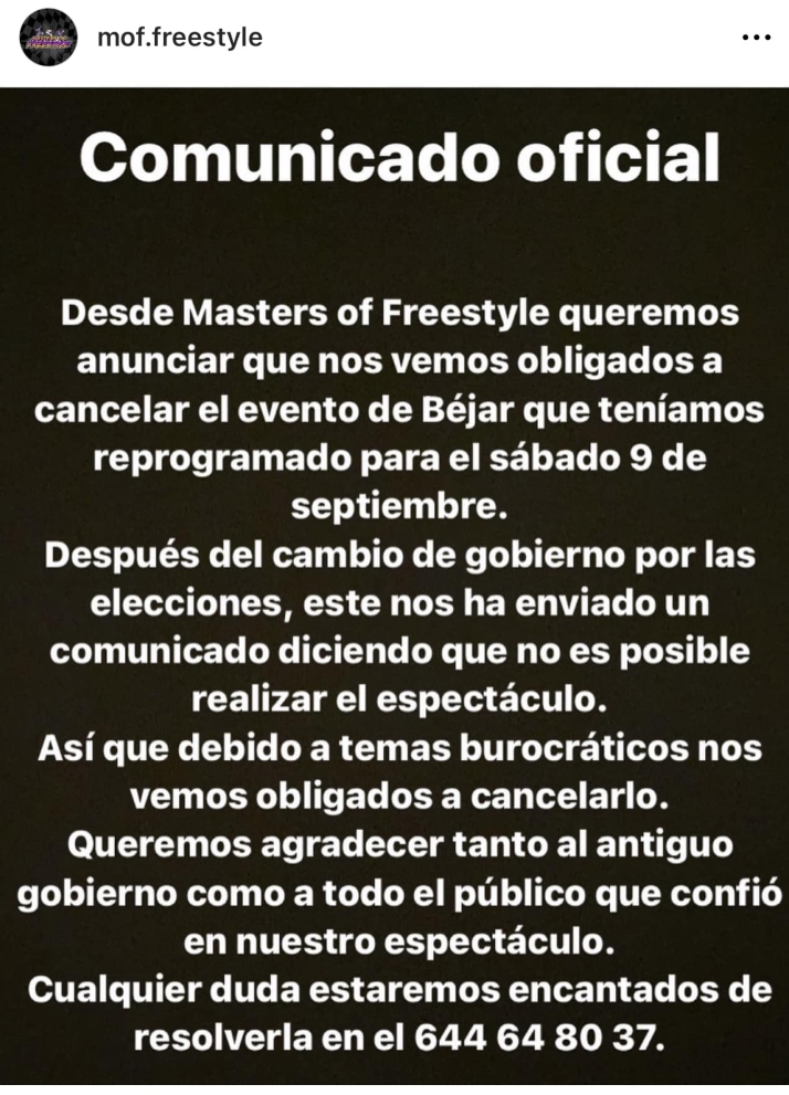 El PSOE bejarano &ldquo;pedir&aacute; explicaciones&rdquo; de la suspensi&oacute;n del Freestyle previsto para las fiestas | Imagen 1