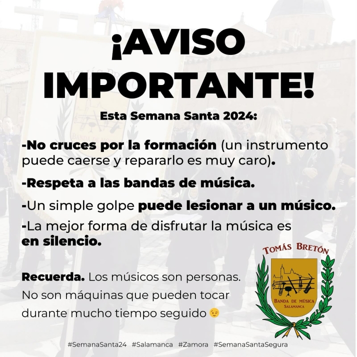 La Banda Tom&aacute;s Bret&oacute;n recuerda la importancia de no cruzar las procesiones cerca de los m&uacute;sicos | Imagen 1