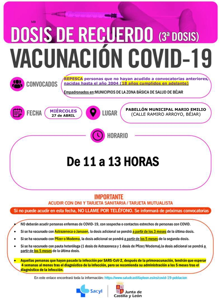 Vuelven las repescas de vacunaci&oacute;n a la Zona B&aacute;sica de Salud de B&eacute;jar | Imagen 1
