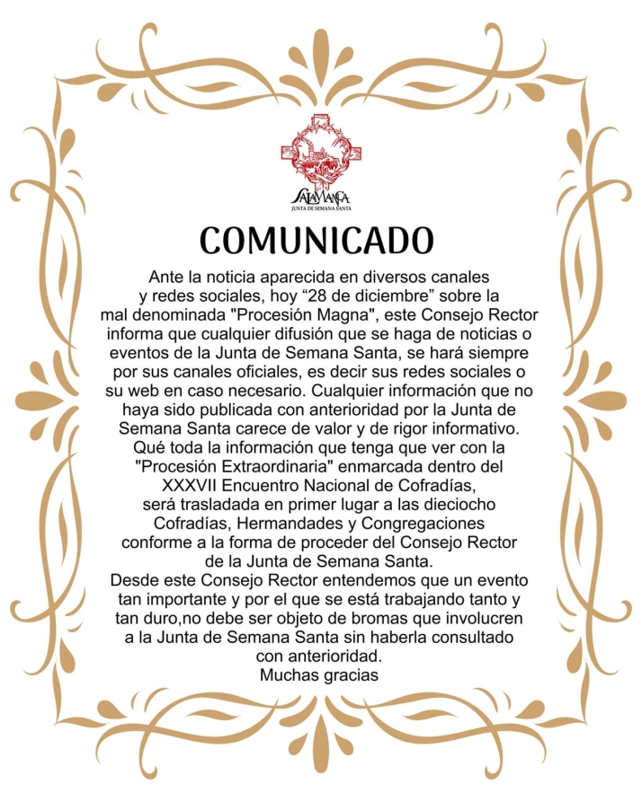 La Junta de Semana Santa estalla contra una inocentada: "Un evento tan importante no debe ser objeto de bromas" | Imagen 1