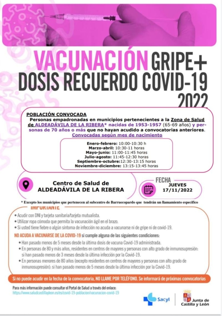 Las personas de 65 a 69 a&ntilde;os residentes en la Zona de Salud de Aldead&aacute;vila ya tienen fecha de vacunaci&oacute;n para covid+gripe | Imagen 2