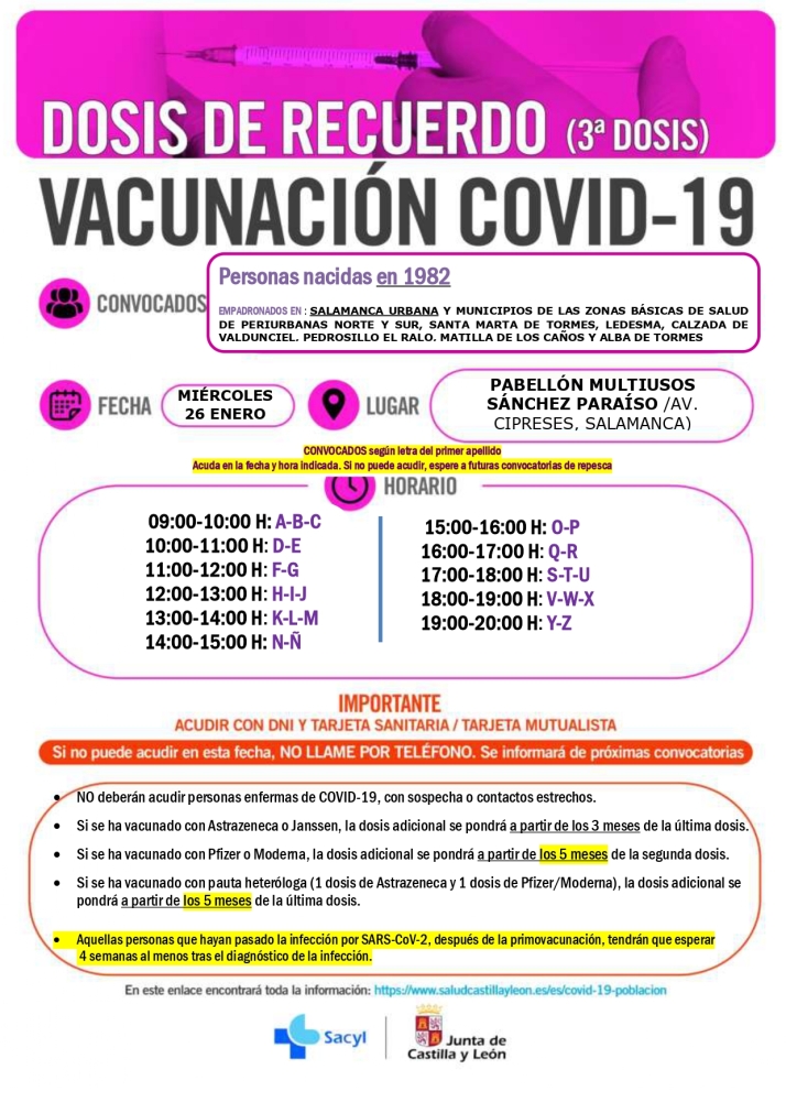 Convocatorias para administrar la dosis de refuerzo en el Multiusos S&aacute;nchez Para&iacute;so para nacidos en 1982 | Imagen 1