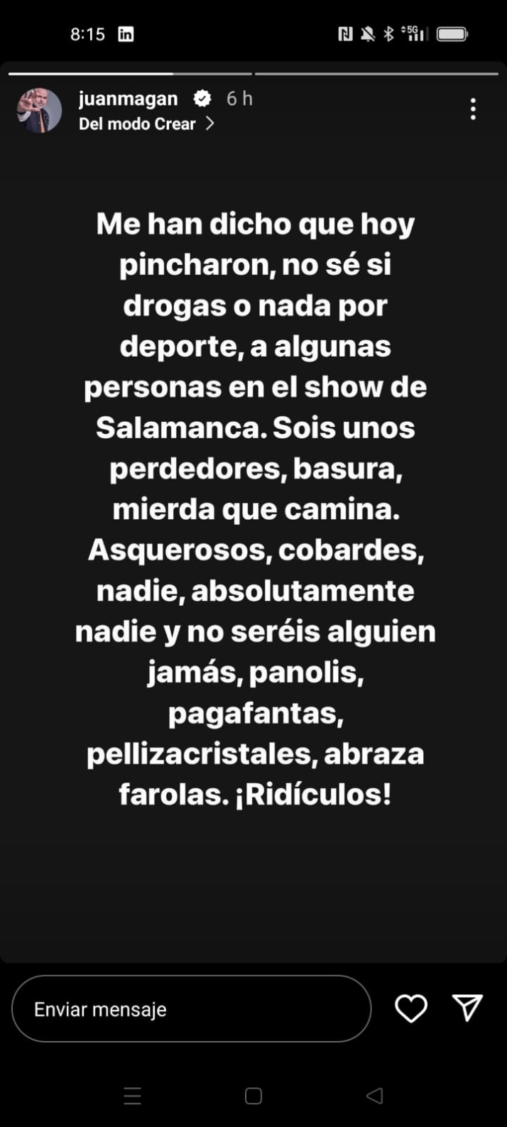 "Sois basura, mierda que camina", el mensaje de Juan Mag&aacute;n para los autores de los pinchazos a chicas en Salamanca | Imagen 1
