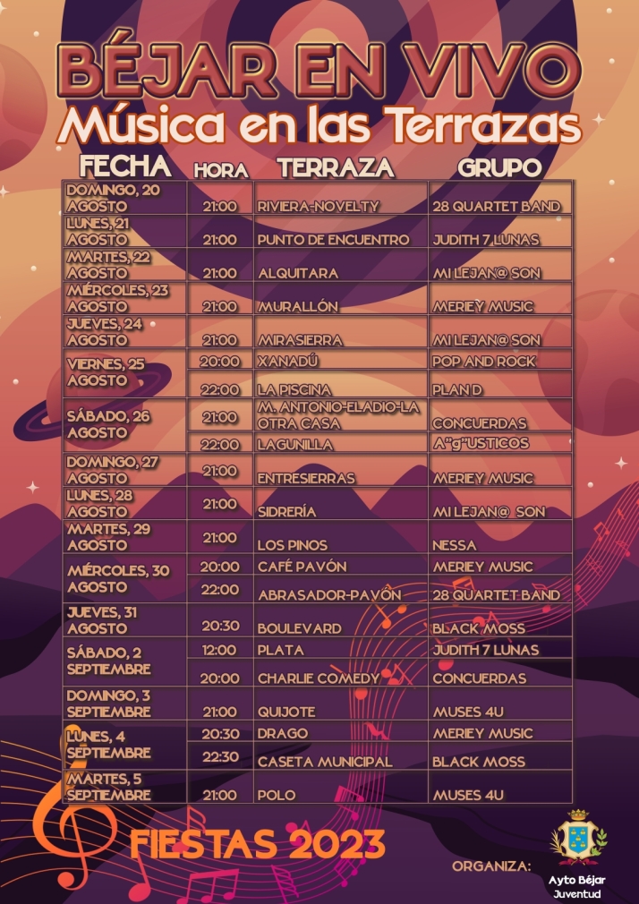 La m&uacute;sica en las terrazas de B&eacute;jar regresa como anticipo a las fiestas de septiembre | Imagen 1