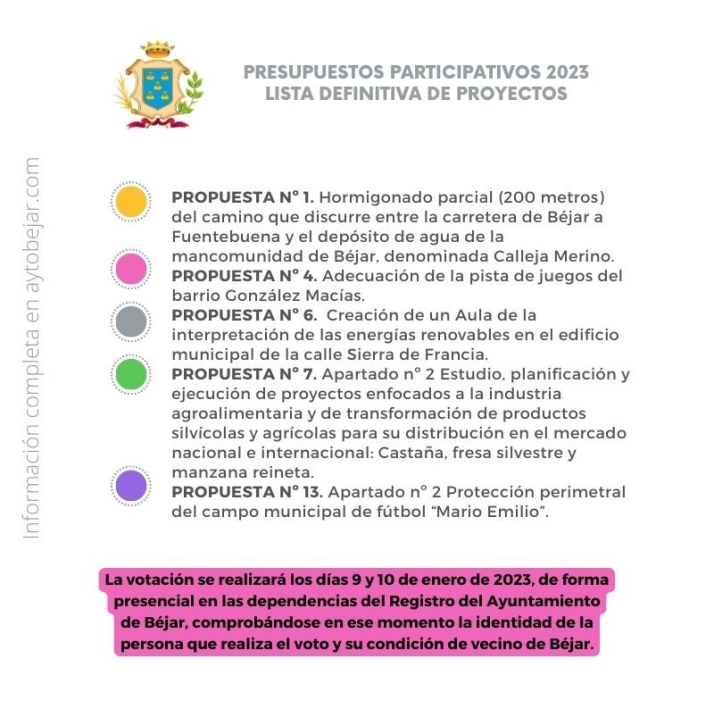 Una votaci&oacute;n popular decidir&aacute; en qu&eacute; se invierte la partida participativa de los presupuestos de B&eacute;jar | Imagen 1