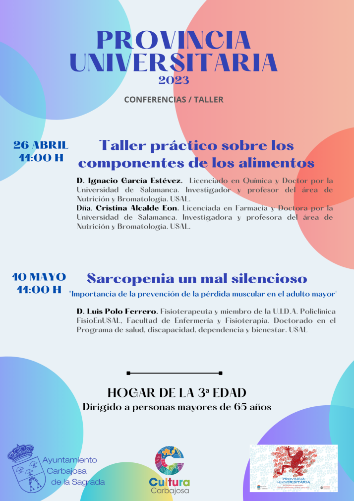 Los componentes de los alimentos y la p&eacute;rdida de masa muscular, las ponencias dirigidas a mayores de Carbajosa | Imagen 1