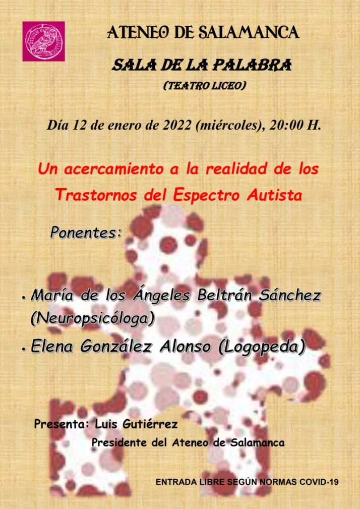 La Sala de la Palabra acoge el pr&oacute;ximo mi&eacute;rcoles la charla 'Acercamiento a la realidad de los Trastornos del Espectro Autista' | Imagen 1