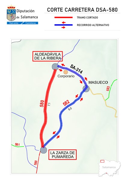 Cortada al tráfico la carretera DSA-580 entre Aldeadávila y La Zarza | Imagen 1