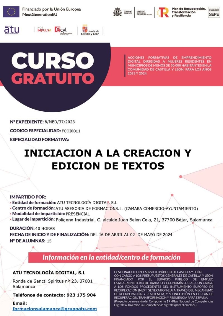 Nuevo curso gratuito en B&eacute;jar sobre creaci&oacute;n y edici&oacute;n de textos | Imagen 1
