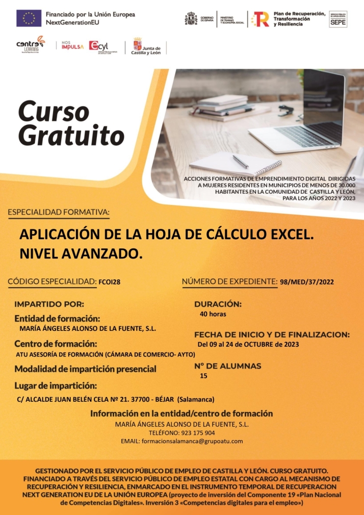 Curso gratuito de Excel avanzado en B&eacute;jar  | Imagen 1