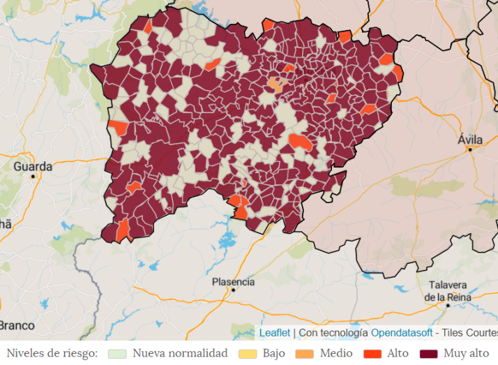 El mapa de la incidencia en Salamanca: el 72% de los municipios sigue en riesgo &lsquo;muy alto&rsquo;   | Imagen 1