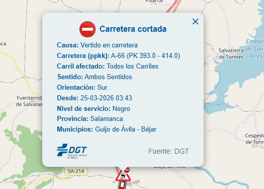 Restablecida la circulaci&oacute;n de la A-66 y la N-630 por la fuga de gas en Fuentes de B&eacute;jar | Imagen 2
