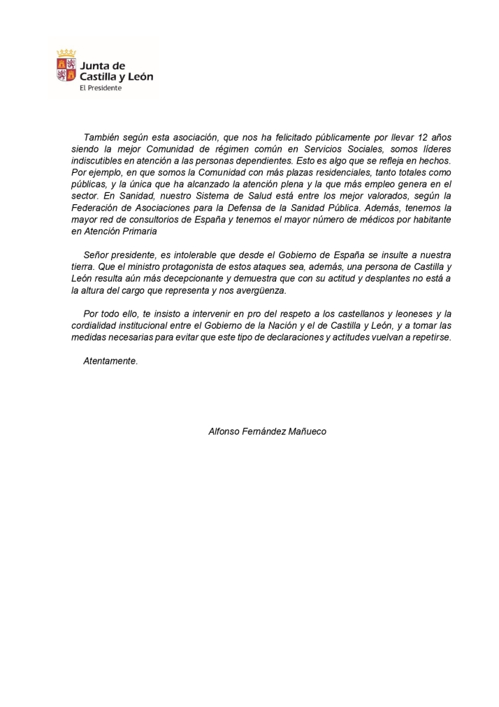 Ma&ntilde;ueco env&iacute;a una queja formal al presidente del Gobierno por los "insultos y desprecios" de &Oacute;scar Puente a Castilla y Le&oacute;n | Imagen 2