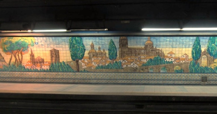 Detalle de Zamora y Salamanca en el mural dedicado a la Regi&oacute;n Leonesa en el metro de Buenos Aires