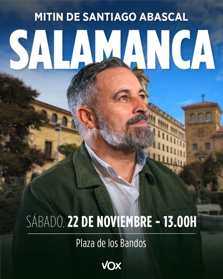 Santiago Abascal ofrecer&aacute; un mitin en la Plaza de los Bandos de Salamanca | Imagen 1