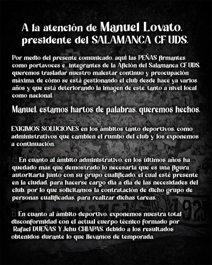 La afici&oacute;n del Salamanca UDS dice 'basta': "Estamos hartos de palabras, queremos hechos" | Imagen 1