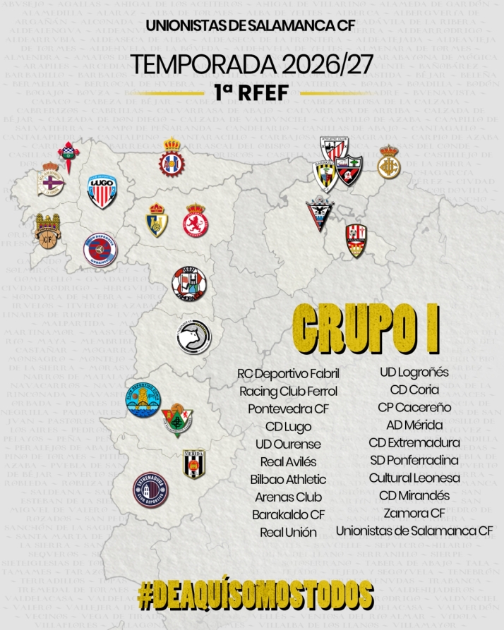Unionistas de Salamanca ya conoce a sus 19 rivales en el Grupo I de Primera RFEF | Imagen 1
