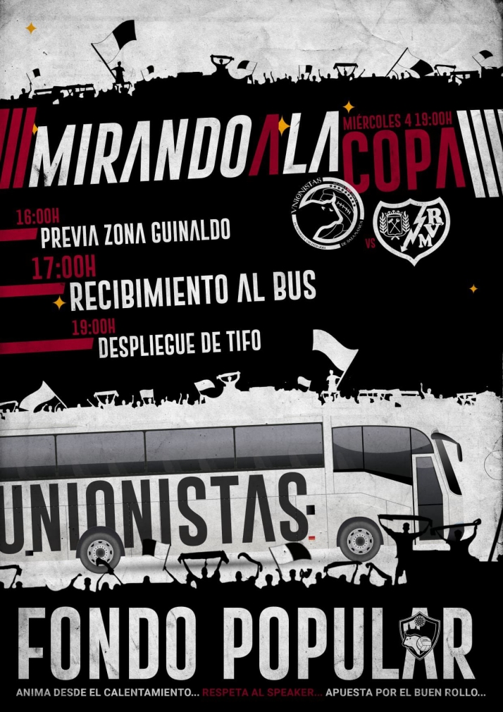 Previa, recibimiento al bus y tifo para el Unionistas - Rayo: el Fondo Popular prepara un gran d&iacute;a en Copa del Rey | Imagen 1