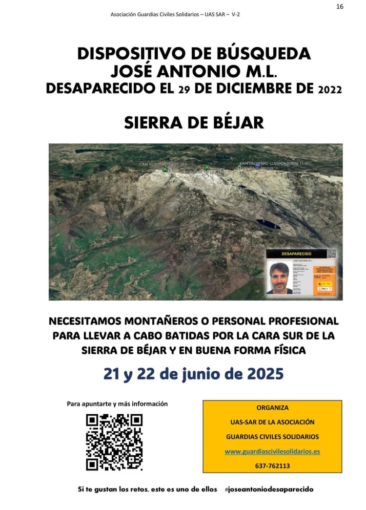 &iexcl;Nueva b&uacute;squeda! Piden voluntarios expertos en monta&ntilde;a para localizar a Jos&eacute; Antonio, el monta&ntilde;ero desaparecido en la Sierra de B&eacute;jar en 2022  | Imagen 1