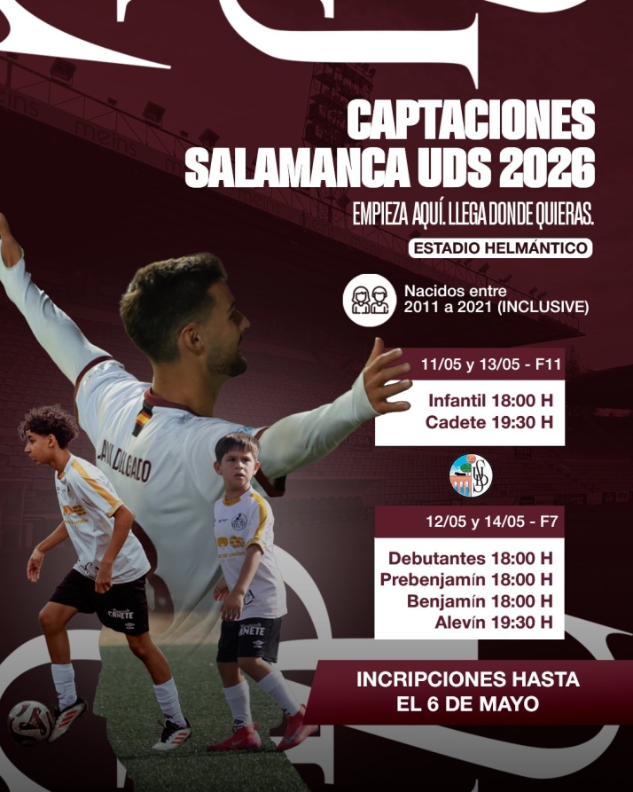 Horarios y fechas de las pruebas en el Helm&aacute;ntico para jugar en la cantera del Salamanca UDS  | Imagen 1