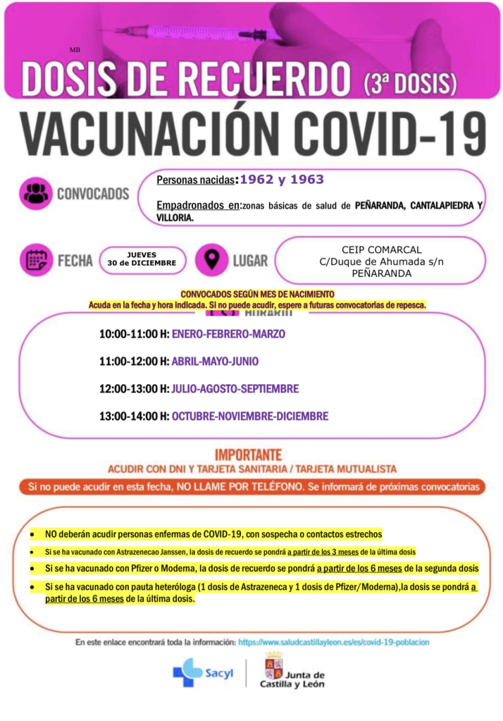 Convocados los nacidos en 1962 y 1963 de Pe&ntilde;aranda, Cantalapiedra y Villoria a la &uacute;ltima vacunaci&oacute;n masiva del a&ntilde;o en el Comarcal | Imagen 1