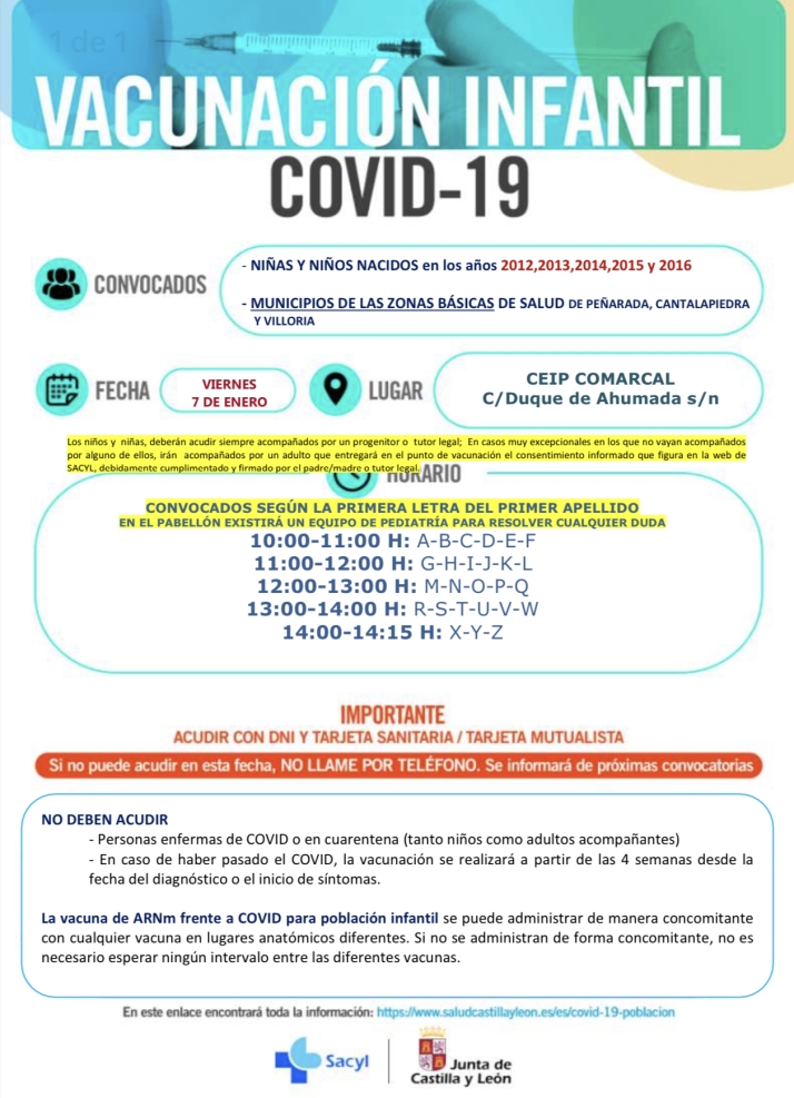 La vacunaci&oacute;n infantil para los ni&ntilde;os nacidos de 2012 a 2016 de Pe&ntilde;aranda, Cantalapiedra y Villoria tendr&aacute; lugar el viernes 7 de enero | Imagen 1