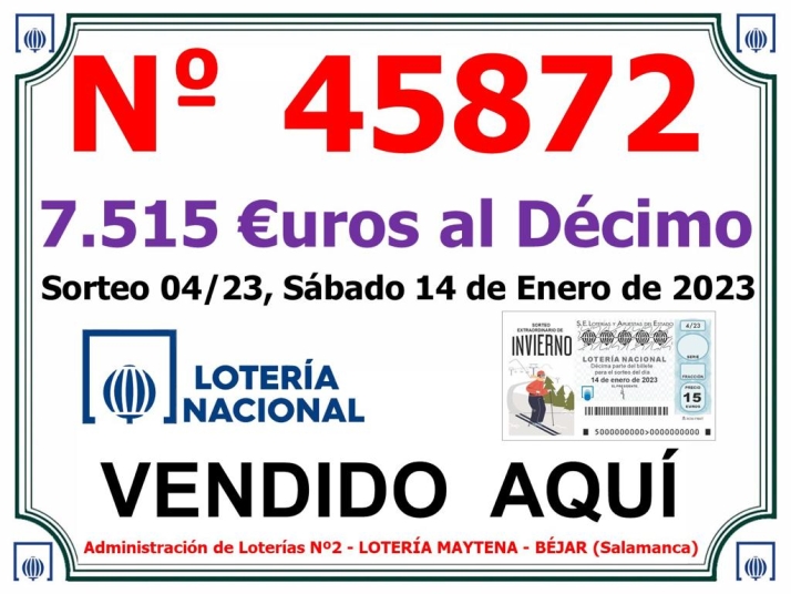 La suerte visita B&eacute;jar: la Loter&iacute;a Nacional deja m&aacute;s de 200.000 euros  | Imagen 1