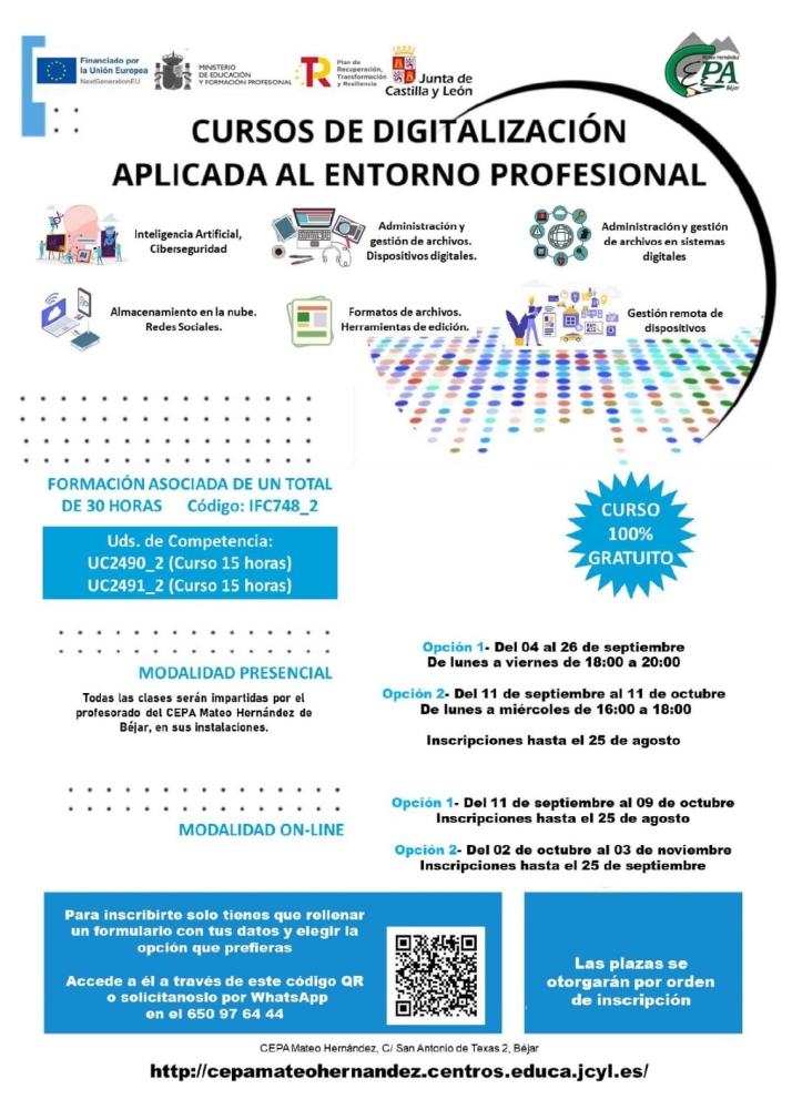 Curso de digitalizaci&oacute;n gratuito en el CEPA de B&eacute;jar | Imagen 1