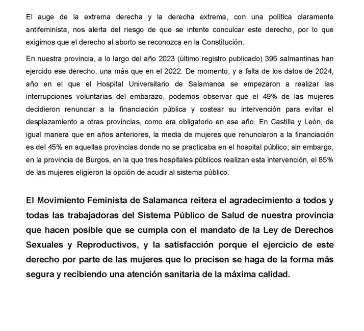 El Movimiento Feminista de Salamanca exige blindar el derecho al aborto en la Constituci&oacute;n ante el riesgo de "pol&iacute;ticas antifeministas" | Imagen 2