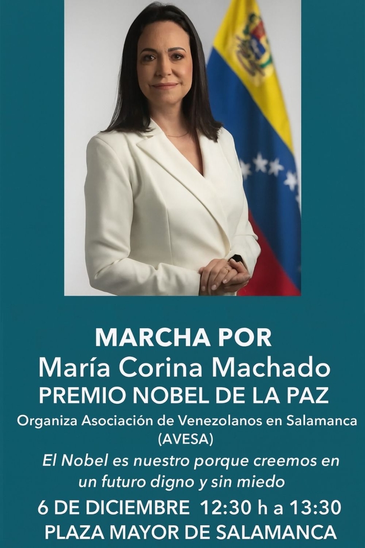 Los venezolanos de Salamanca celebran el Nobel de la Paz: concentraci&oacute;n en la Plaza Mayor este s&aacute;bado | Imagen 1