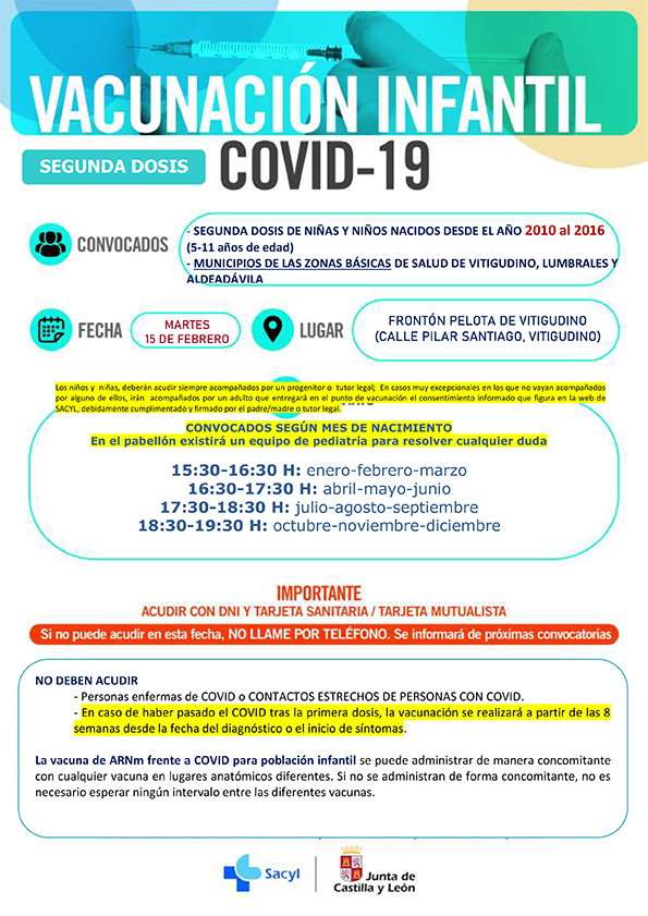 Los ni&ntilde;os de entre 5 y 11 a&ntilde;os recibir&aacute;n en Vitigudino la segunda dosis de la vacuna anticovid | Imagen 1