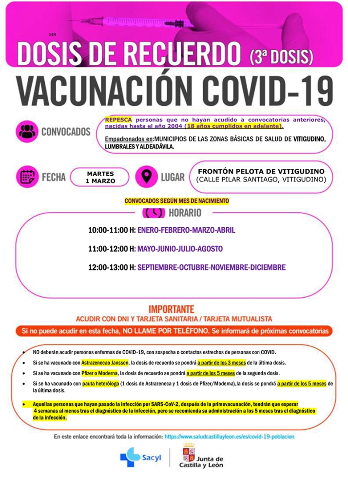Vacunación de repesca para mayores de 18 años en Vitigudino y niños menores de 11 años con cita | Imagen 1