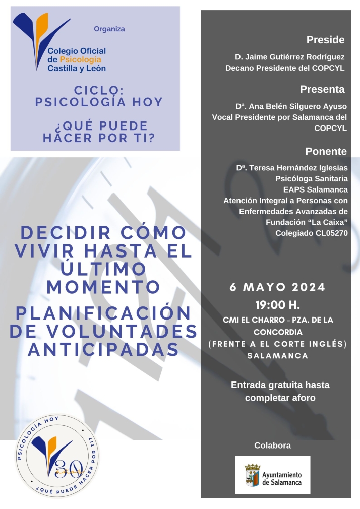 El COPCYL celebra en Salamanca la charla ‘Decidir cómo vivir hasta el último momento’ | Imagen 1