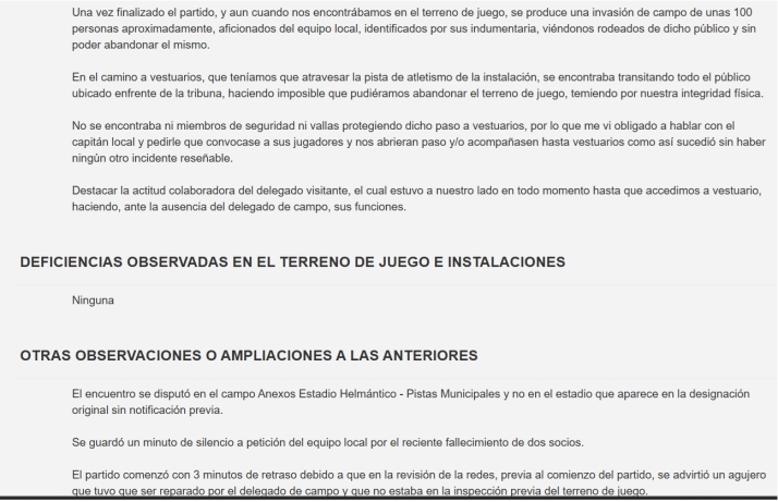 El Salamanca UDS recurrir&aacute; con "fotos y v&iacute;deos" si la RFEF le multa por la "invasi&oacute;n de campo de 100 personas" en Las Pistas que refleja el acta | Imagen 1